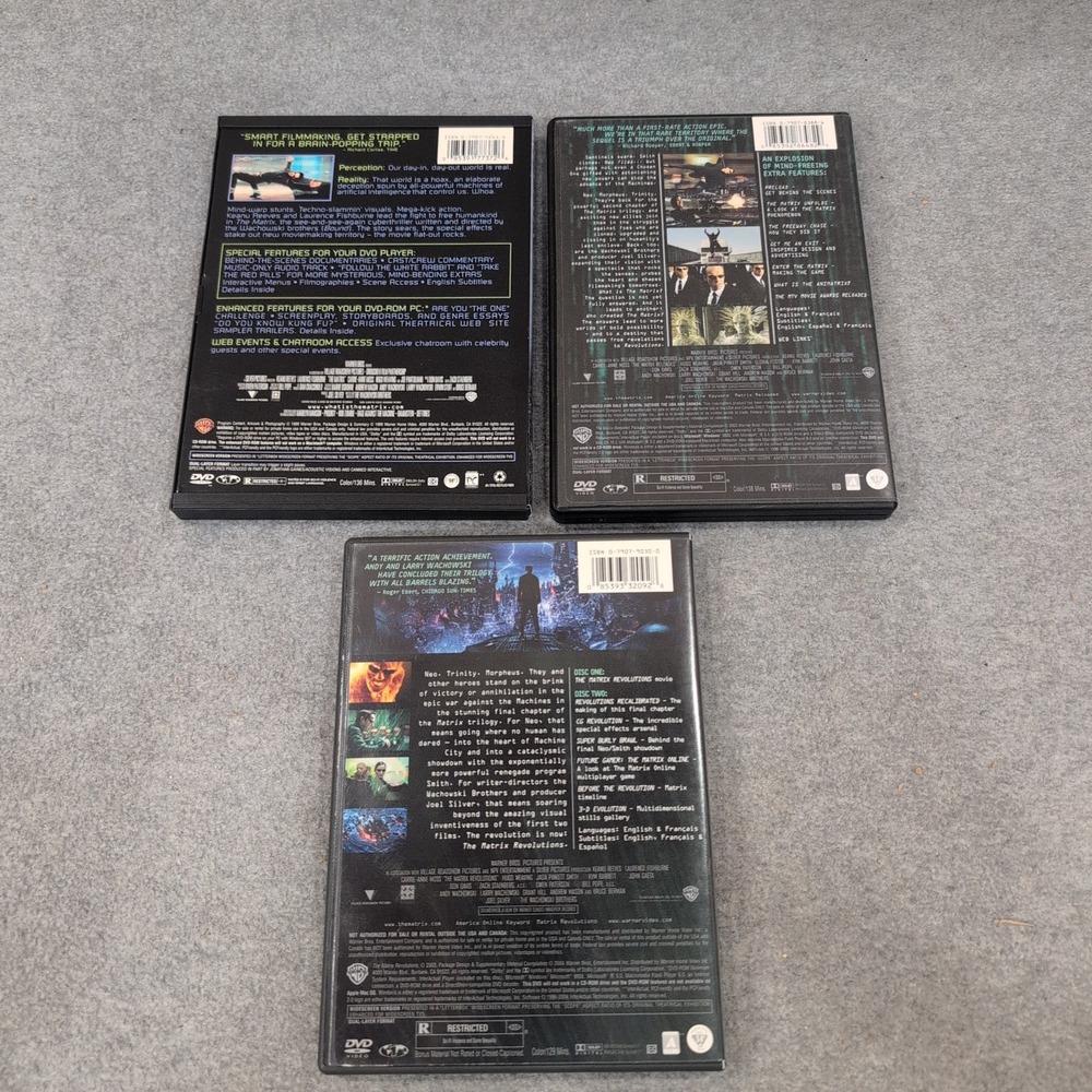 The Matrix Trilogy DVD Set Matrix Reloaded Revolutions Widescreen Keanu‎ Reeves - Picture 2 of 2